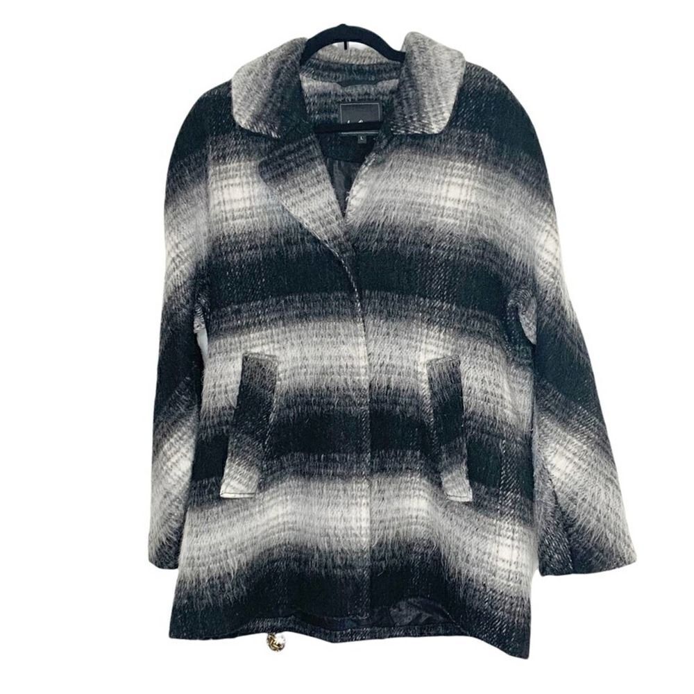 Sam Edelman Black and Grey Wool Blend Fuzzy Coat